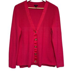 Talbots Vneck Ribbed Cardigan Womens L Hot Pink Barbiecore Work Dressy Preppy